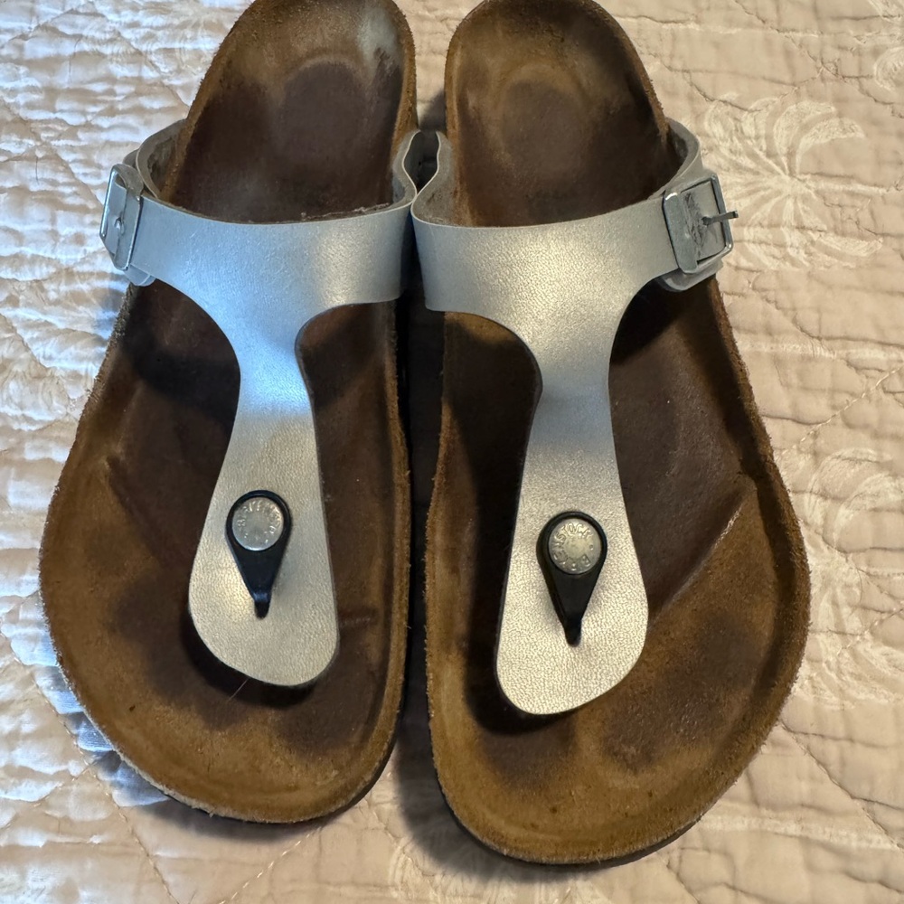 Birkenstock Gizeh Womens Silver Metallic Thong Sandals